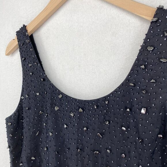 DANA BUCHMAN Tank Top 10 M Silk Embellished Beads Scoop Neck Side Zip Black - Picture 4 of 10